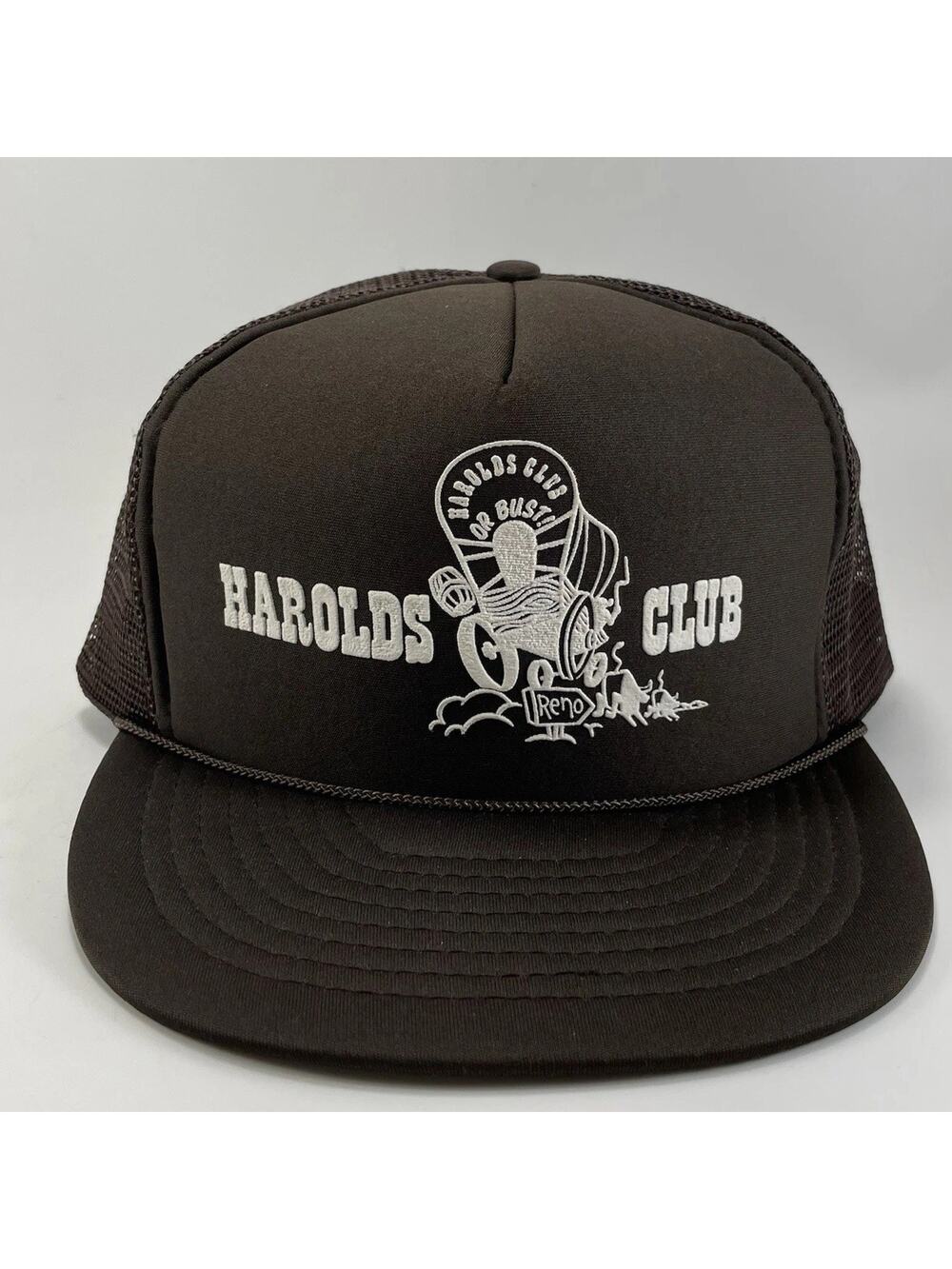 Vintage Harolds Club Reno Nevada Casino Trucker Hat Brown Puff Snapback 80s